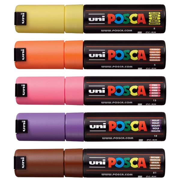 Pink Posca Marker UNI POSCA PC-8K CHISEL TIP MARKER PEN- FLUORESCENT ORANGE (BOX VAN 6 Posca Acrylic Paint Markers